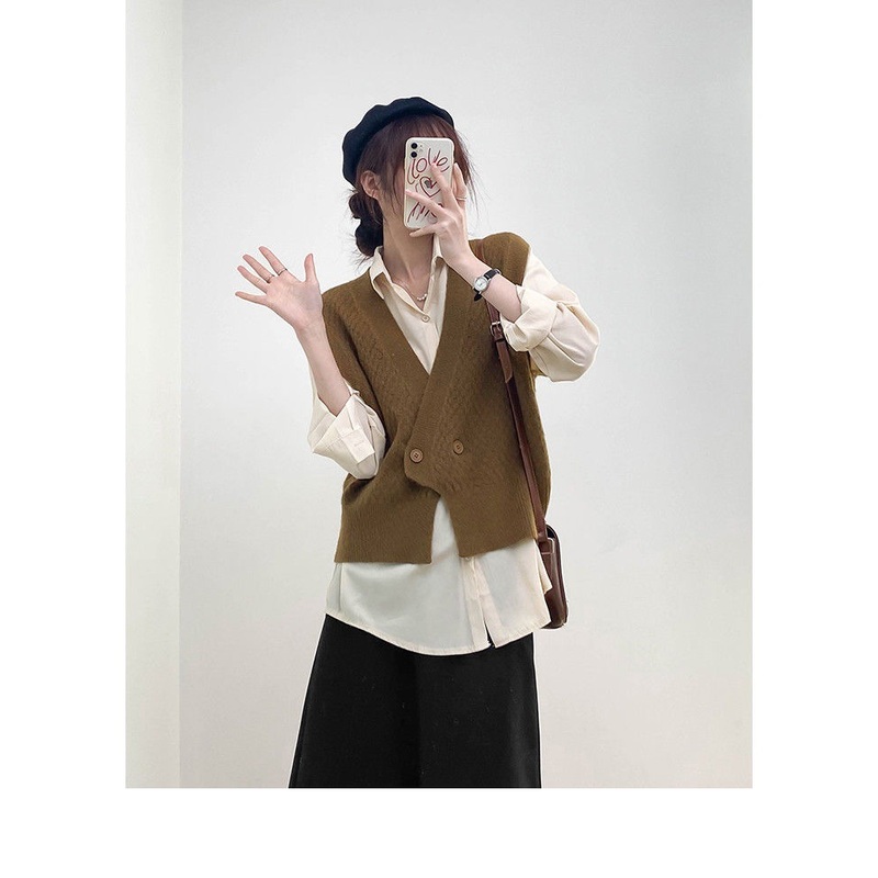 Womens Irregular V-Neck Knitted Vest Autumn and Winter New Waistcoat – Ladies Sweater and Crochet Sweater price