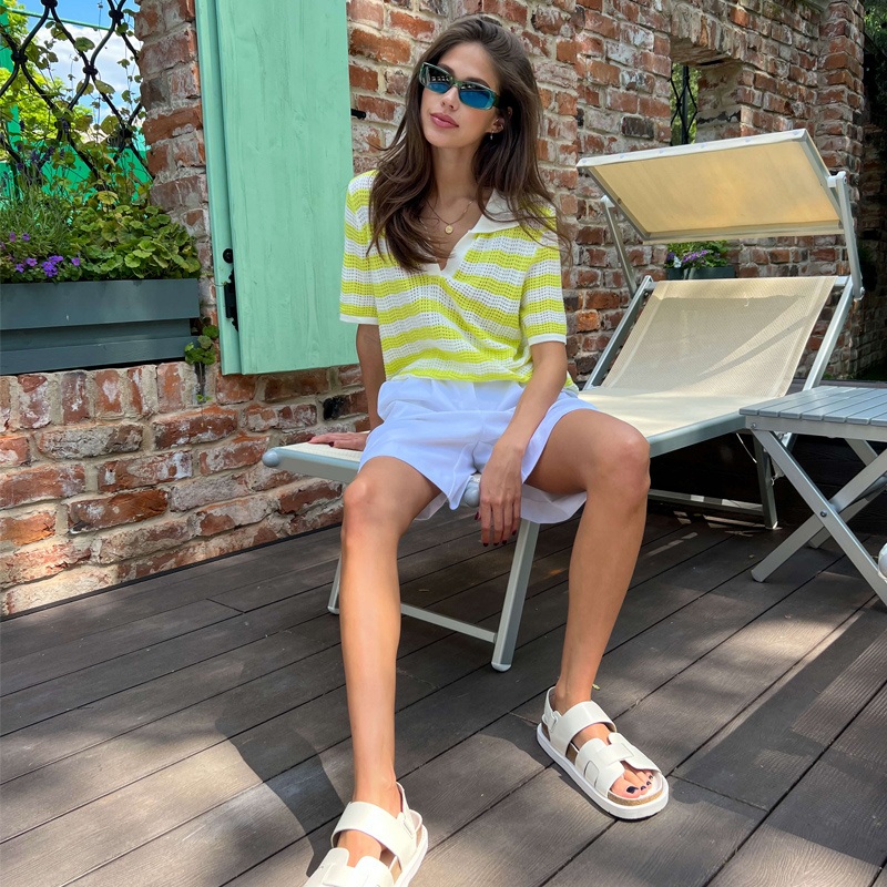 Womens Viscose Striped Knit Polo Shirt  Short Sleeve V Neck Casual Summer Top, Short Sleeve Knit Sweater for Summer/Beachwear, No MOQ – Short Sleeve Beachwear and Knit Polo Beachwear price