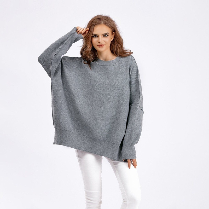 Young Womens Fashionable Round Neck Knitted Solid Color Loose Pullover Sweater – Autumn and Winter Apparel and Niche Design Clothes price