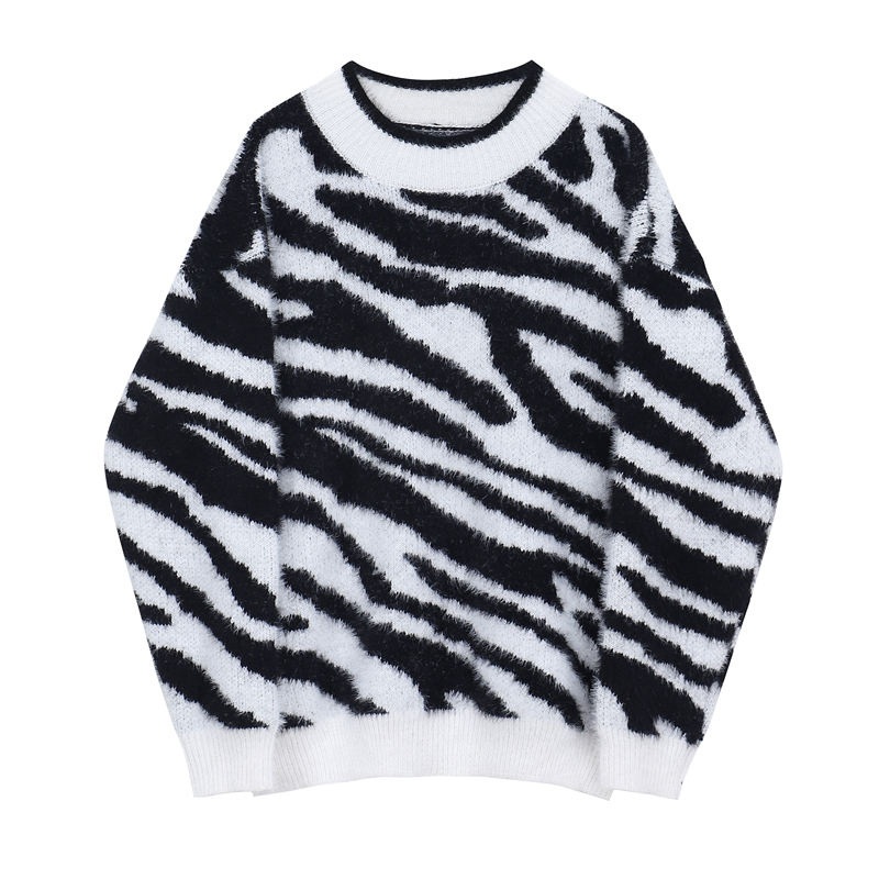 Zebra Jacquard Pattern Designs Fluffy Mohair Wool Knit Top Sweater – Women Sweater Winter and Fluffy Sweater price