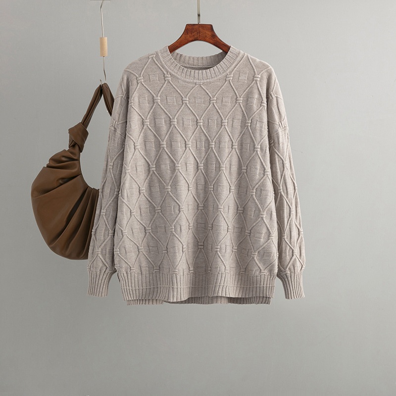 Casual Commuting Simple Solid Color Round Neck Jacquard Sweater for Young Women – Autumn and Winter Apparel and Niche Design Clothes price