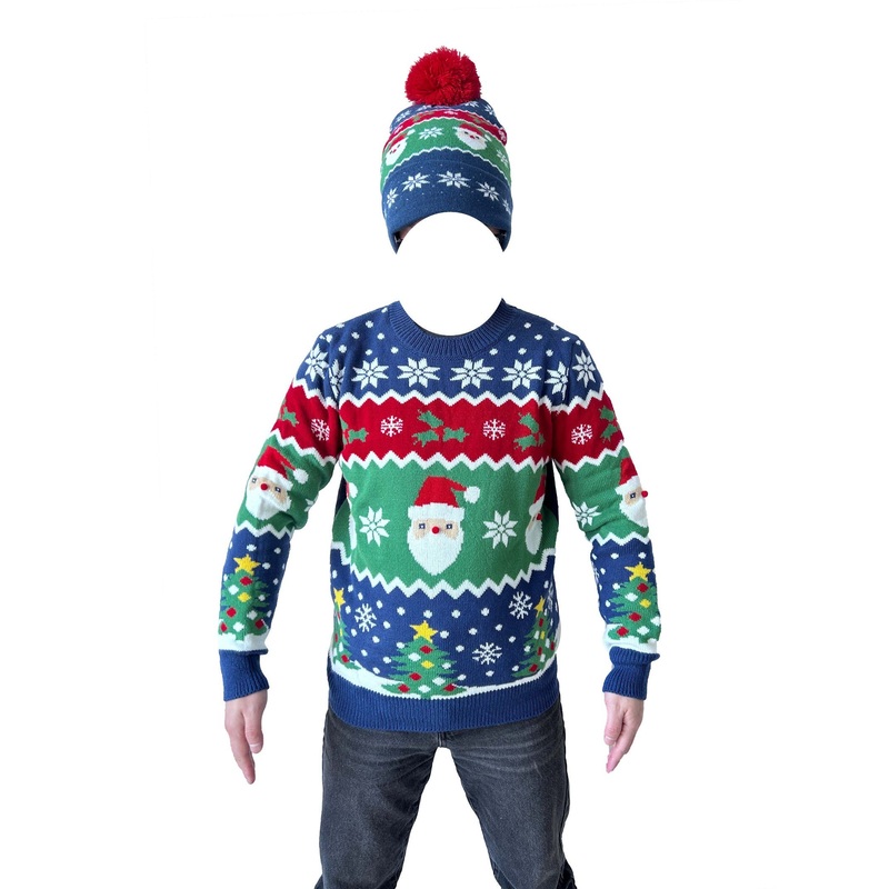 Christmas Aldi Customized Jacquard Knitted Pullover Sweater Pompom Hat Set – Sweater and Knitwear price