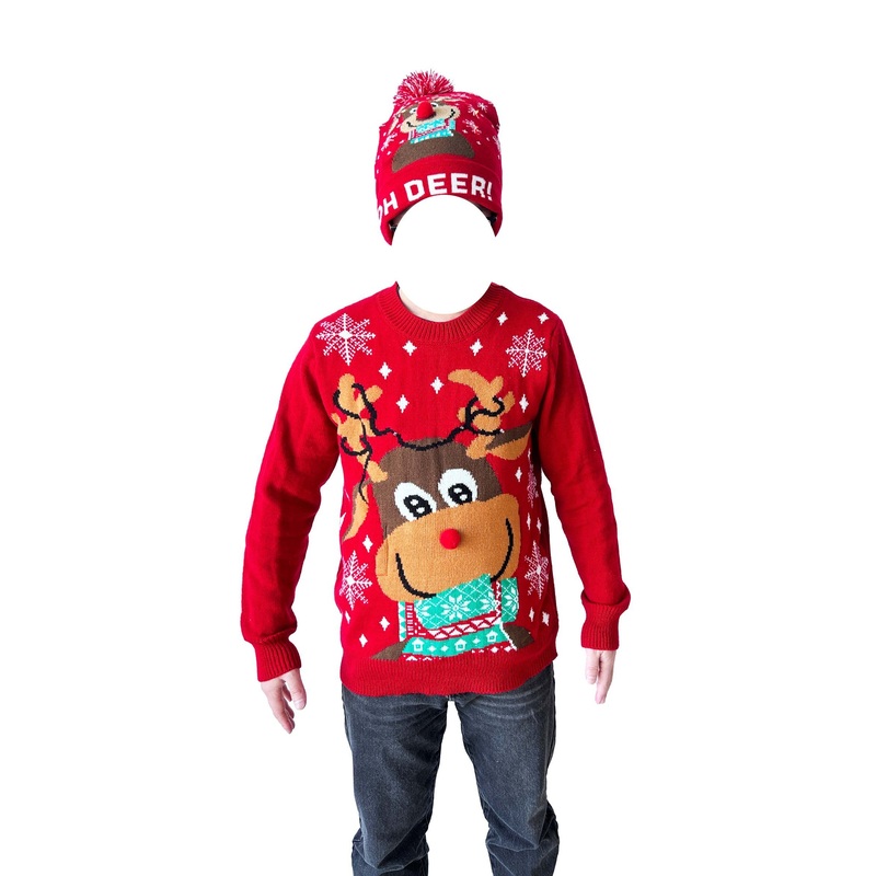Christmas LED with Music Jacquard Knitted Pullover Sweater Hat Set – Sweater and Knitwear price