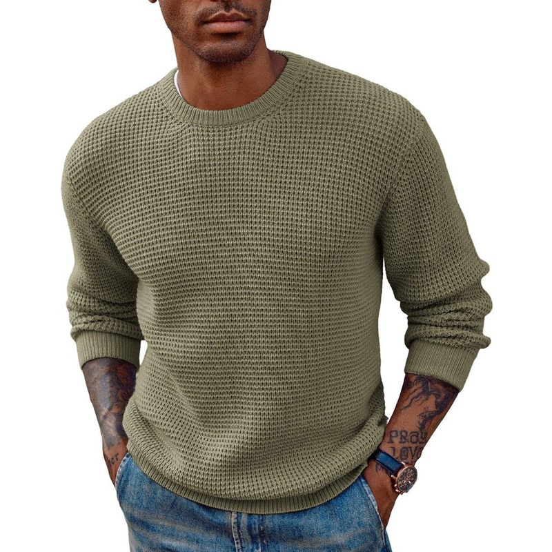 Clothing Factory Customized Mens Crewneck Pullover Sweater Waffle Textured Long Sleeve Knitted Sweaters – Sweater and Mens Sweater price