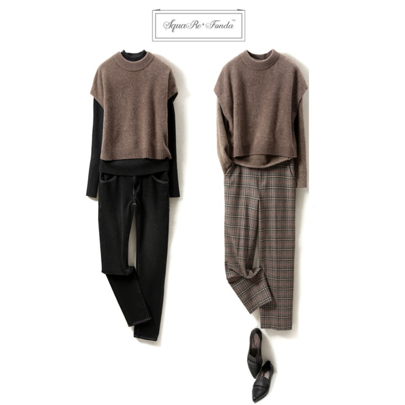 Custom OEM 100% Woolen Crew Neck Loose Fit Sleeveless Knitted Sweater Vest Knitwear for Women – Vest Knitwear and Loose Fit Sleeveless Sweater price
