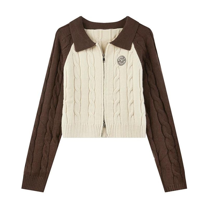 Custom Women Knit Sweater Long Sleeve Turn-Down Collar Ladies Sweater Raglan Sleeve Cable Double Zipper Women Knit Cardigan – Cardigan and Sweater price