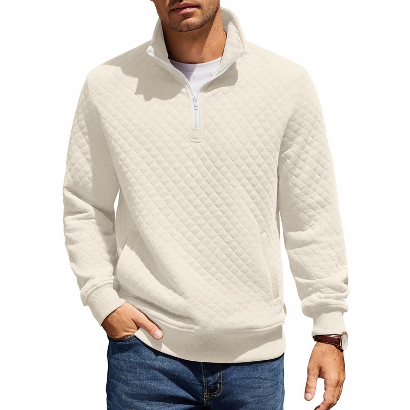 Customized Embroidery Logo Mens Quarter Zip Pullover Quilted Sweatshirt Knit Long Sleeve Mock Neck Sweaters Polo with Pocket – Sweaters and Mens Sweater price