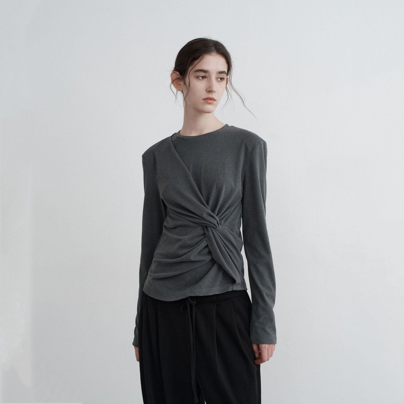 Factory Customization Stylish Womens Autumn Winter Waisted T-Shirt with Irregular Hem – Womens Summer Top and Womens Autumn Tops price