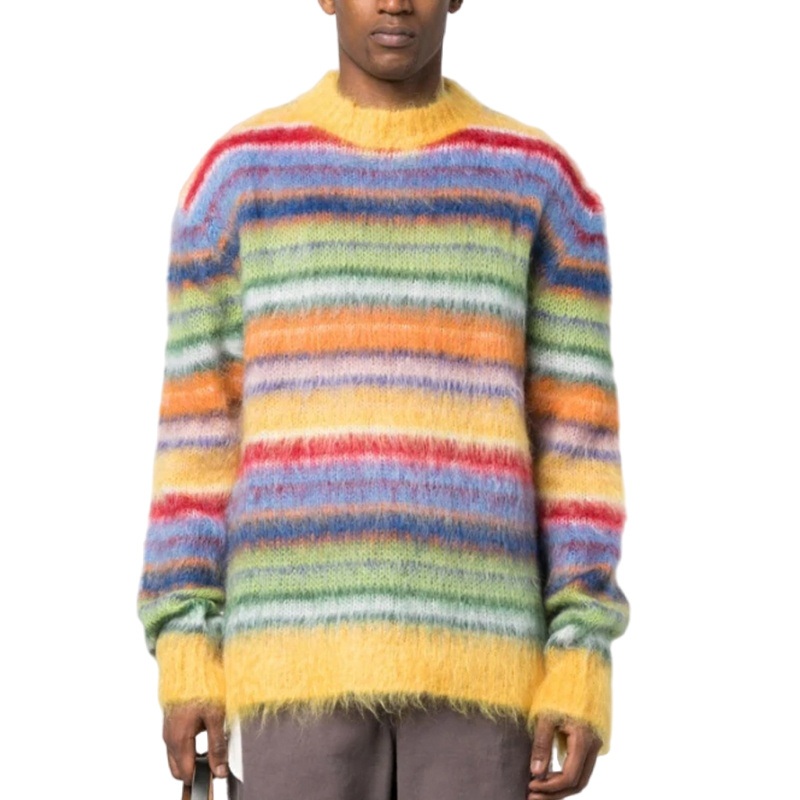 High Quality OEM Custom Fuzzy Jacquard Striped Mens Mohair Sweater Long Sleeve Crew Neck Mohair Pullover Knitted Sweater for Men – Mohair Sweater and Pullover Sweater price|<span><span><span><span><span><span><span><span><span><span><span><span><span><