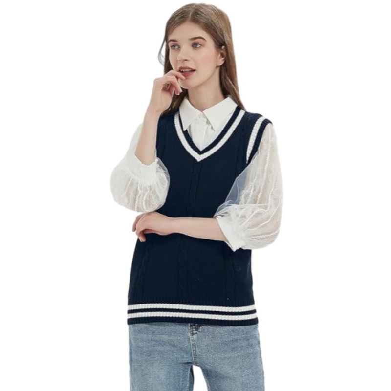 Hot Selling Factory Direct Minimalist Office Womens V-Neck Sleeveless Knit Sweater Vest – Sweater and Knitted Sweater price