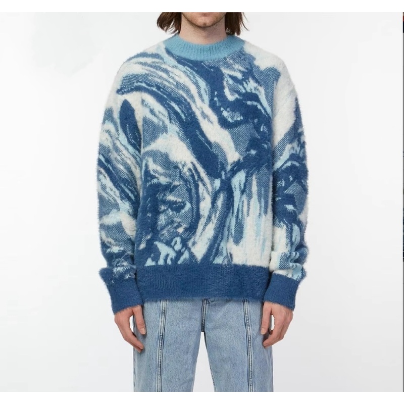 Knitwear Manufacturer Custom Crew Neck Streetwear Blue Jacquard Design Fuzzy Mohair Pullover Knit Mens Sweaters – Knitted Sweater Custom and Mens Sweaters Winter price|<span><span><span><span><span><span><span><span><span><span><span><span><span><sp