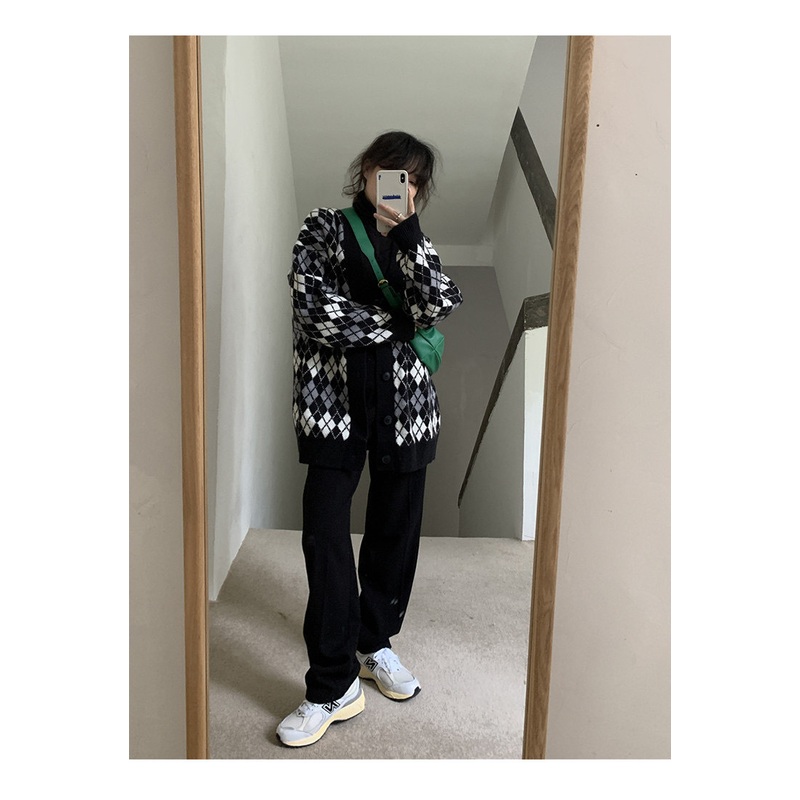 New Plaid Knitted Cardigan Sweater Shawl Button V-Neck Top Coat – Ladies Sweater and Crochet Sweater price