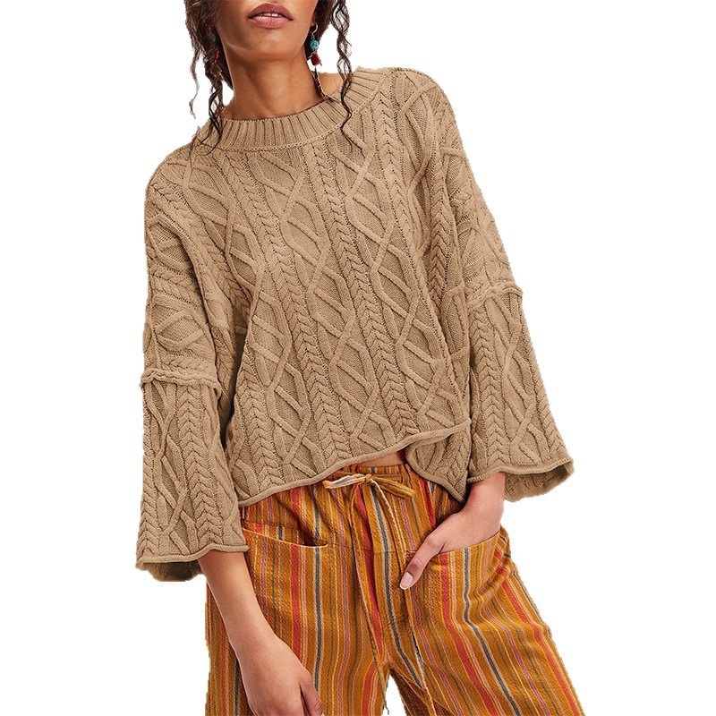 Round Neck Twisted Casual Solid Color Women Knit Short Sweater – Short Sweater and Knit Short Sweater price
