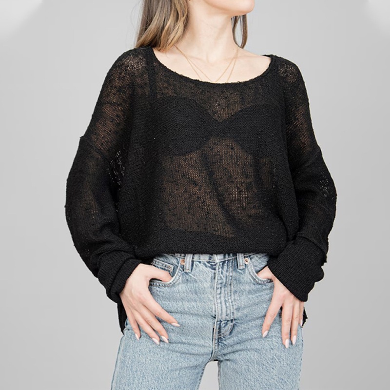 Stylish Women&rsquor; S Loose Black Knit Blouse for Summer Wear – Elegant Blouse and Stylish Black Blouse price