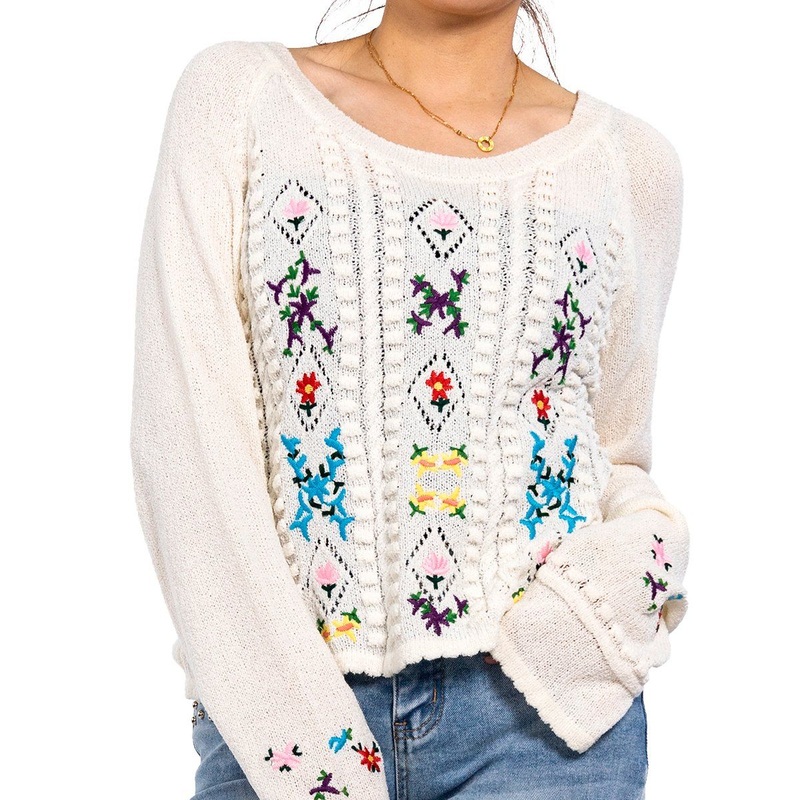 Summer Light Sweater Embroidered Long Sleeved Knitwear Ladies White Crochet Sweater – Womens Sweatshirt and Knit Top price