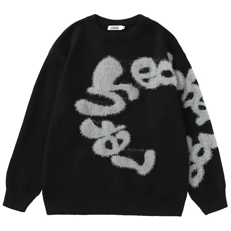 Vintage Pullover Knitted Men Casual Letter Jacquard Jumper Oversized Fashion Cotton Sweater – Sweater and Vintage Sweater price