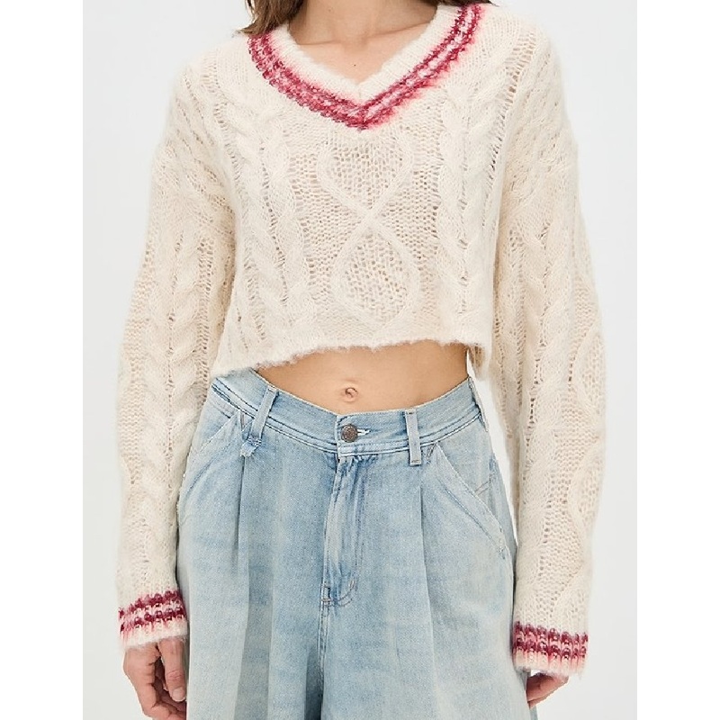 Women Fluffy Lovely V Neck Stripe Patterned Long Sleeves Pullover Sweater – Womens Sweater and V Neck Sweater price