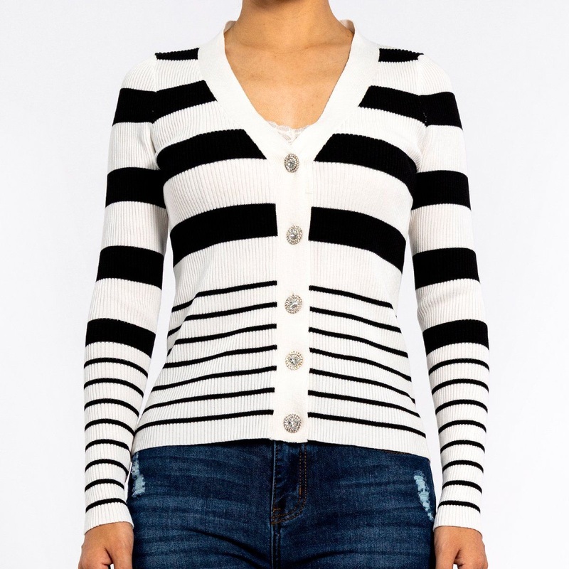Womens V Neck Long Sleeve Diamond Button Striped Sweater Spring Cardigan – Striped Cardigan and Lightweight Cardigan Women price
