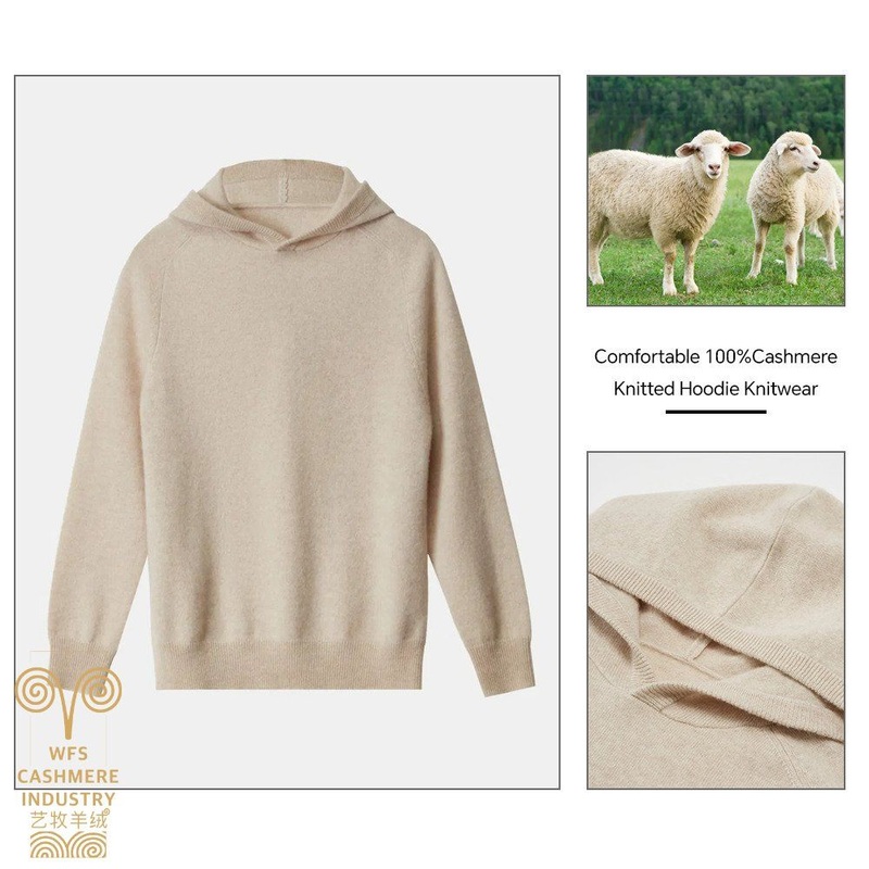 Classical Pure 100% Cashmere Sweater Knitting Hooded Women Pullover Hoodie Cable Knitwear – Hoodie and Knitted Hoodie price