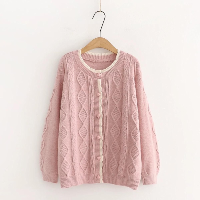Custom Women Knit Sweater Long Sleeve Crew Neck Ladies Sweater Preppy Style Cable Drop Shoulder Button Women Knit Cardigan – Sweater and Cardigan price