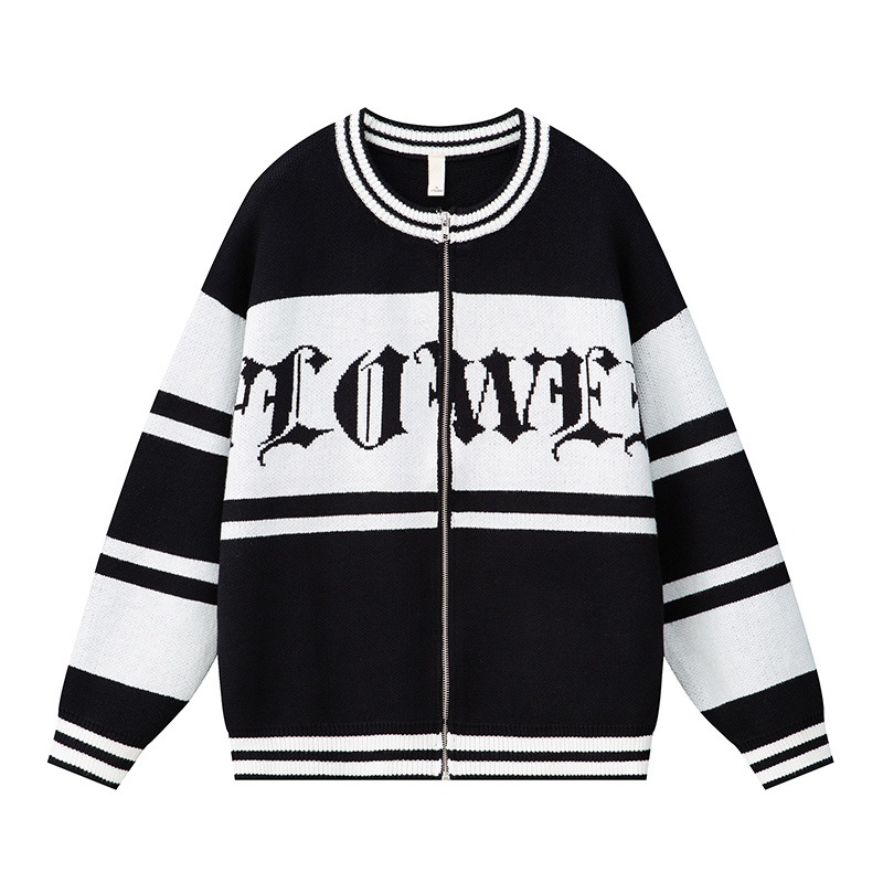 Customisable Logo American Jacquard Alphabet Vintage Hooded Zipper Knit Cardigan Cotton Mens Sweater Knit Hoodie – Sweater Zipper Men and Zipper Sweater price