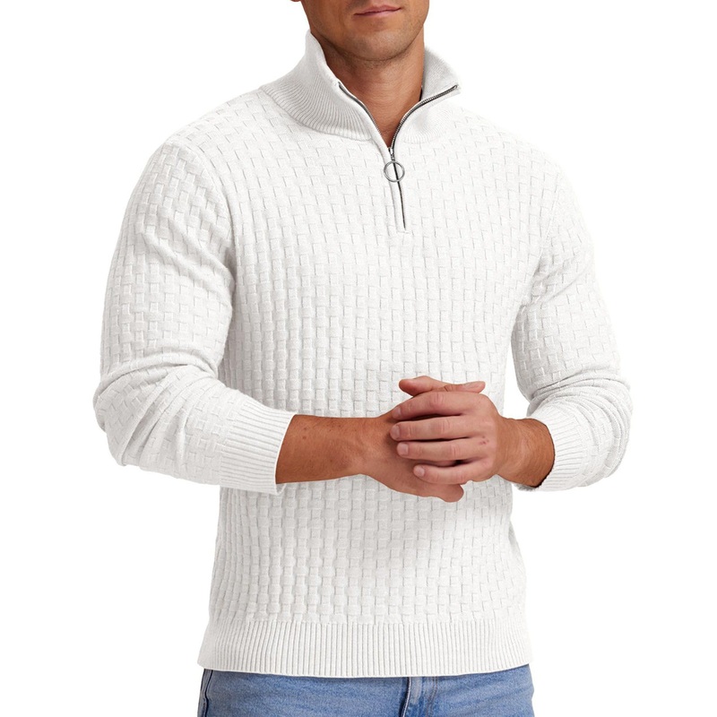 Customized Embroidery Logo Mens Quarter Zip Sweater Waffle Knit Sweater Mock Neck Polo Sweater Casual Pullover Sweaters – Sweaters and Mens Sweater price