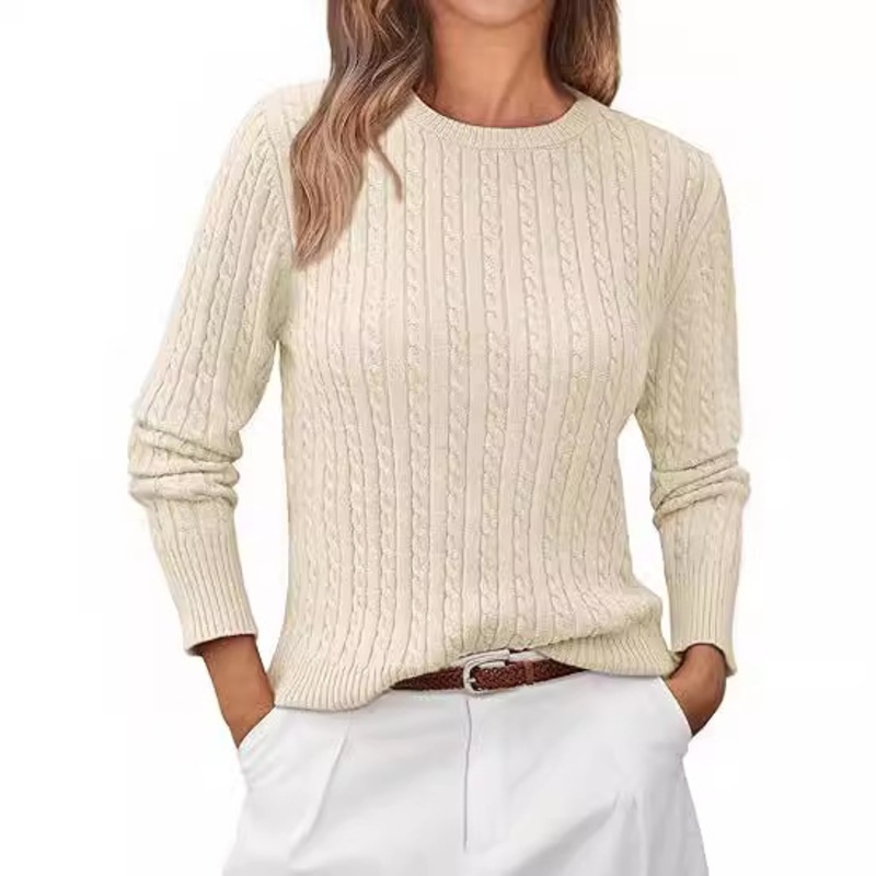 Customized OEM&ODM Logo Classic Cable Knit Sweater Preshrunk Knit Pullover Crew Neck Non-Deformable Sweater – Womens Pullover Sweater and Womens Cardigan Sweater price