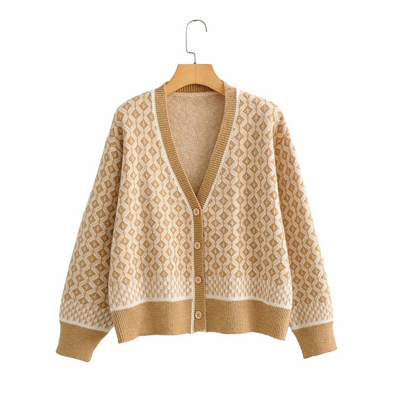 Geometric Shapes Diamond-Type Lattice Ladies Jacquard Knitted Cardigan – Sweater and Ladies Sweater price