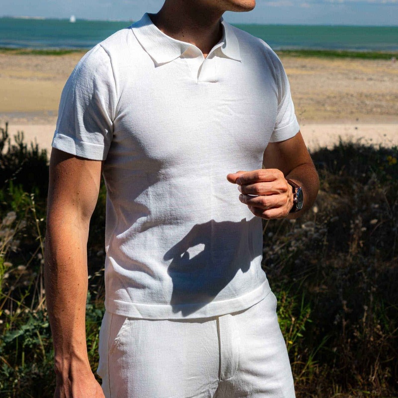 Male Sweater Blank Style Mens Spring Cotton Knit Casual Lapel Short-Sleeve T-Shirt Sweater – Men Sweater and Mens Sweater price