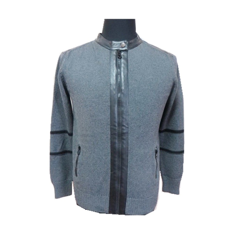 Mens PU Leather Collar Knit Sweater – Round Neck and Knit Sweater price