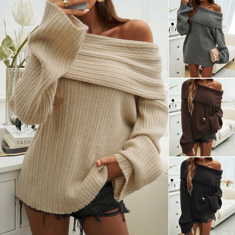 off Shoulder Elegant Sweater Loose Womens Knit Tops Solid Pullover Wholesale – Elegant Sweater and Loose Womens Sweater price