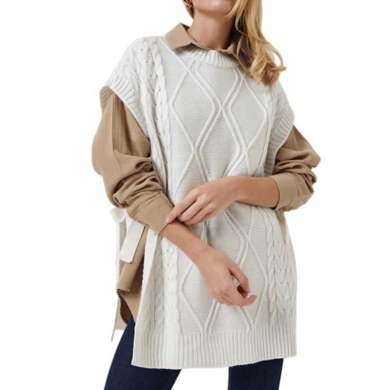 Stylish Cap Sleeve White Cable Knit Sweater for Women – Cable Knit Women Sweater and Oversize Pullover Sweater price