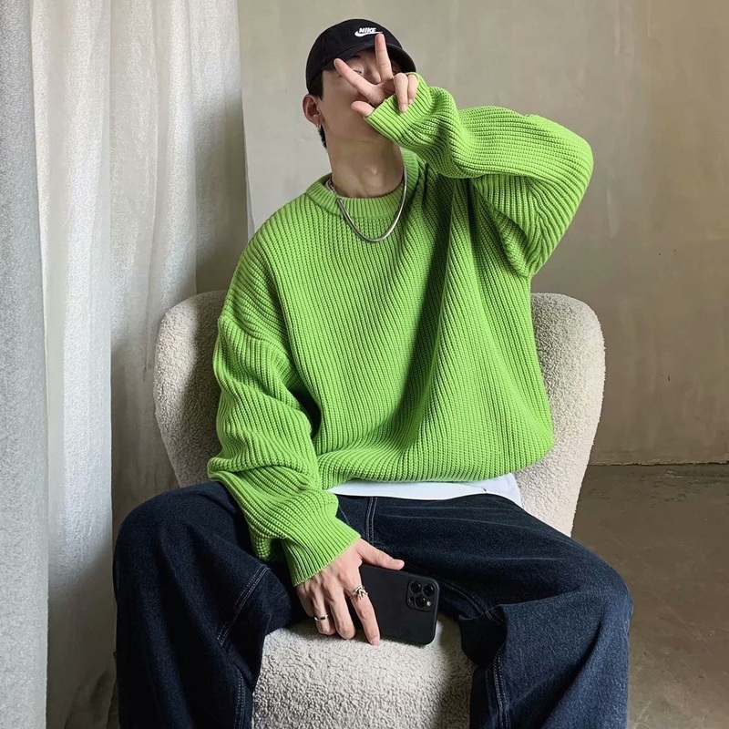 Thick Korean Style Trendy Sweater Mens Knit Long Sleeve Knitwear for Men – Mens Knitted Sweaters and Knitwear Men price