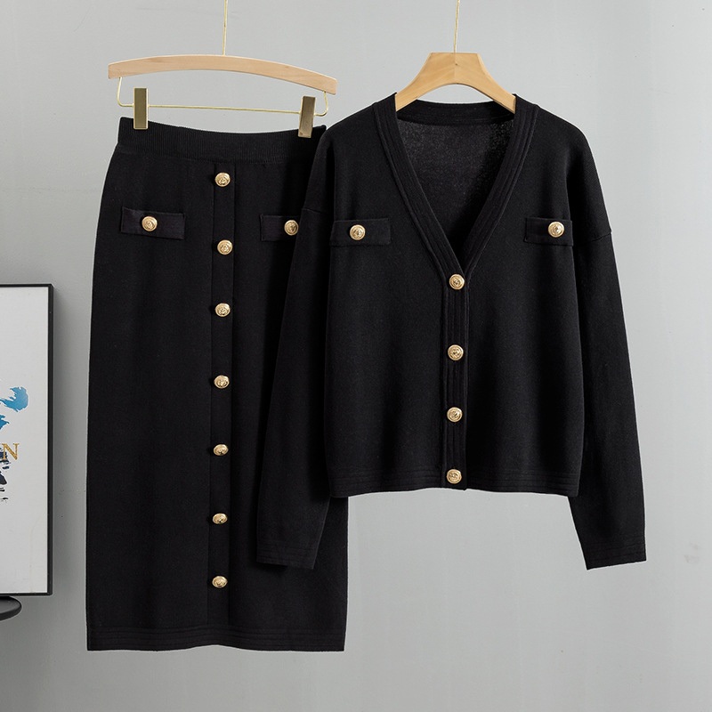 Top Seller Good Quality Custom Spring Autumn Custom Luxury Sweater Golden Button Cardigan Skirt Twinset for Women – Custom Luxury Golden Button Cardigan Skirt and Women Cardigan price