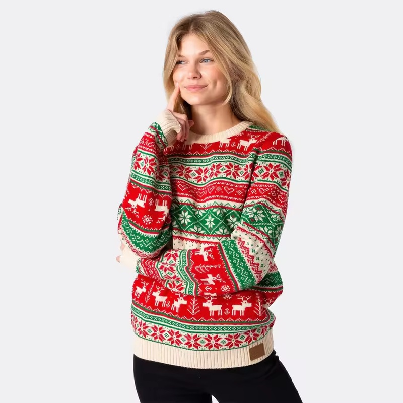 Women Jacquard Christmas Knitted Long Sleeve Oversize Pullover Jumper Knitwear Sweater – Jumper and Christmas Jumper price