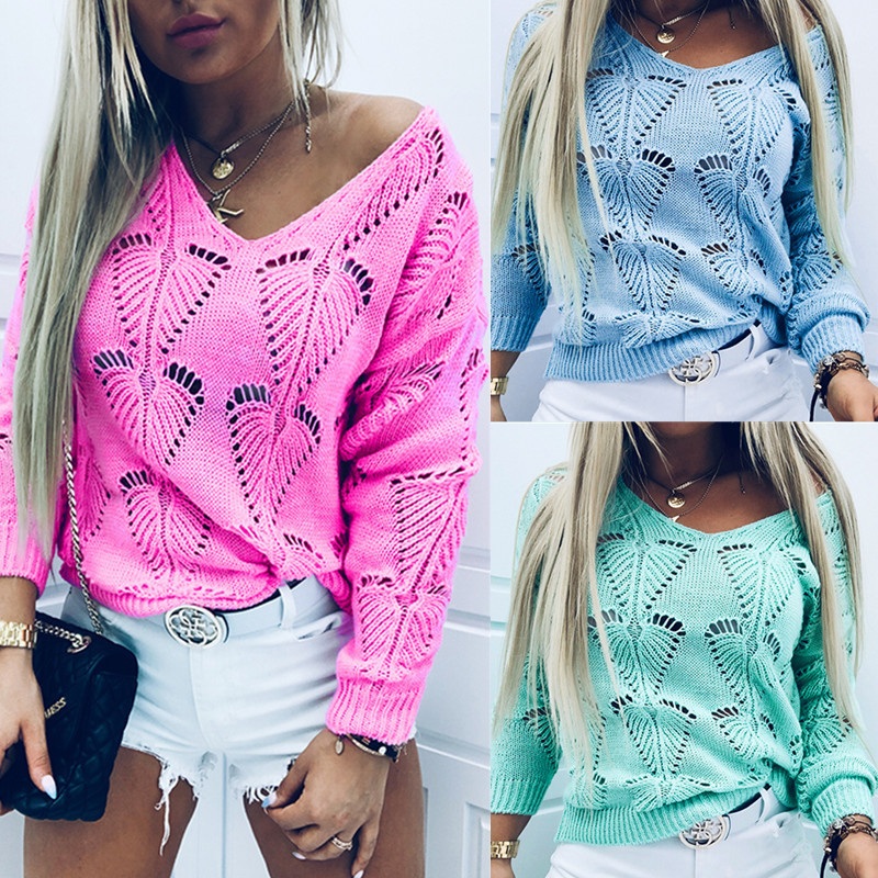 Women Sexy Hollow-out Long Sleeve Knit Loose Sweater – Wholesale Sweater Women and Custom Sweaters price