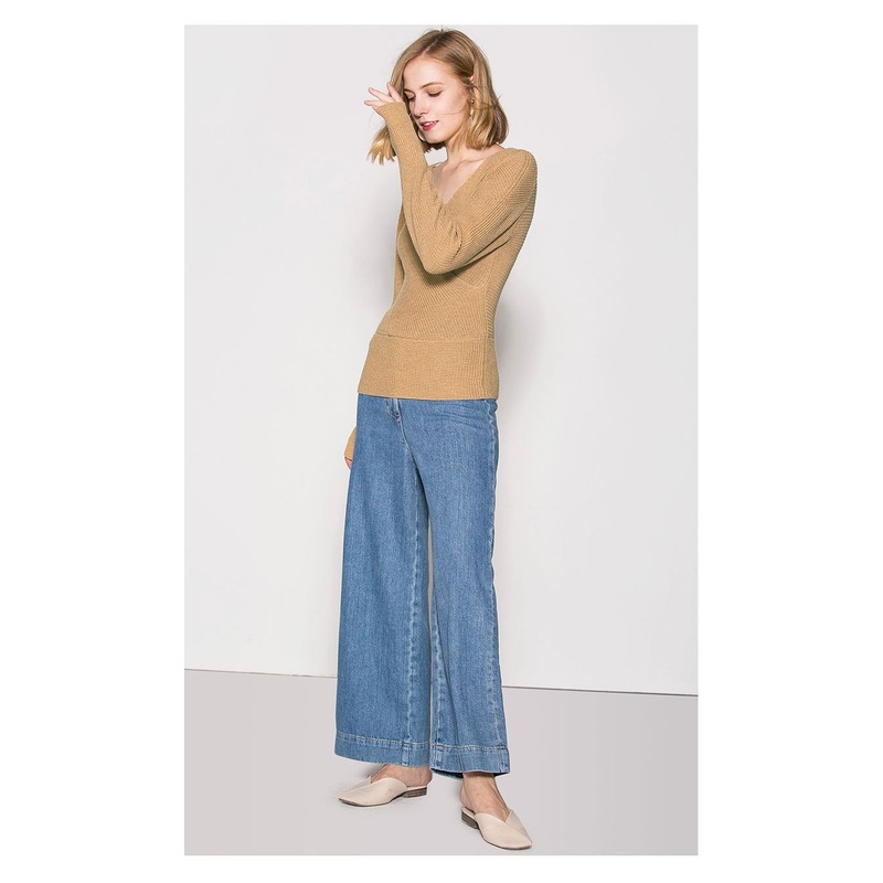Women Simple Striped Road Solid Color V-Neck Long-Sleeved Pullover Bottoming Shirt – Ladies Sweater and Crochet Sweater price