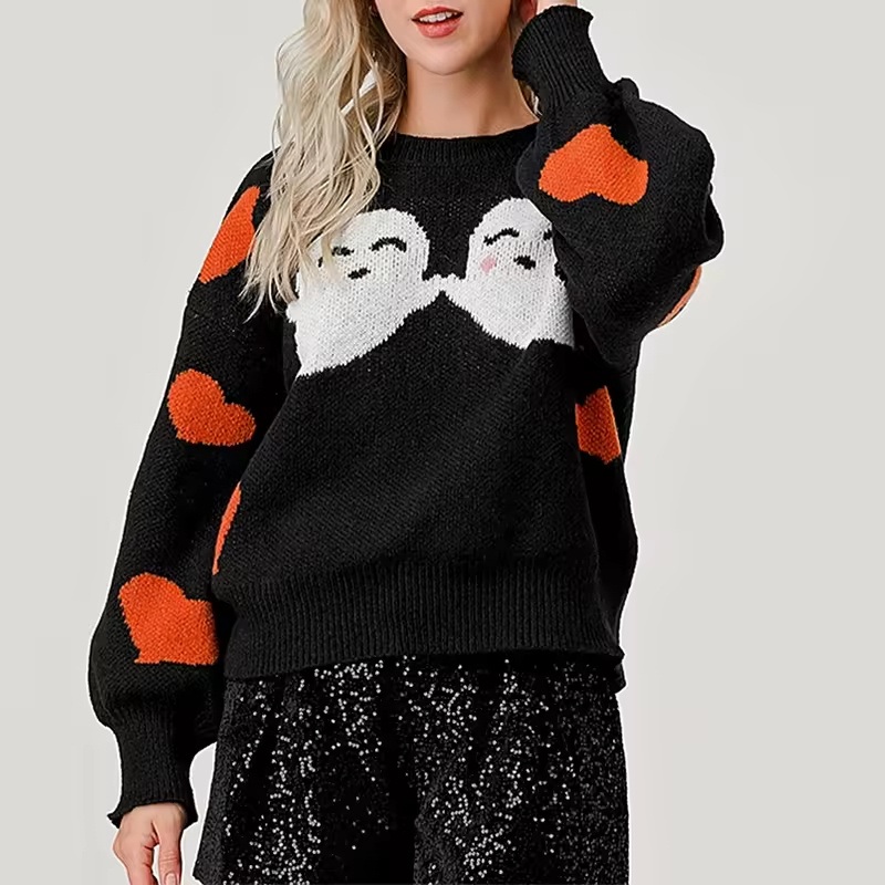 Womens Knit Sweater Halloween Sweater Ghost Heart Pattern Crewneck Casual Knit Pullover Sweater – Sweater and Halloween Sweater price