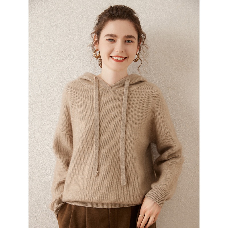 Autumn and Winter New Cashmere Hooded Outer Loose Comfortable Sweater for Lady – Everyday Clothing and Womens Garments price