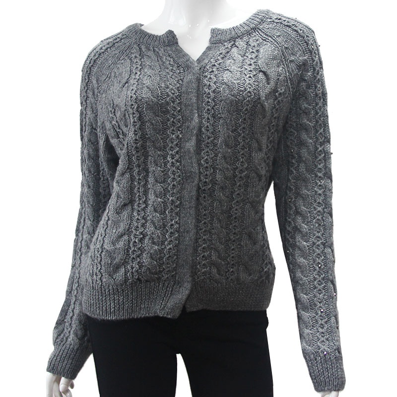 Classic Twist Pattern Spring and Autumn Ladies Knitted Cardigan Women Knitting Long Sleeve Round Neck Sweater OEM Service – Sweater and Ladies Sweater price