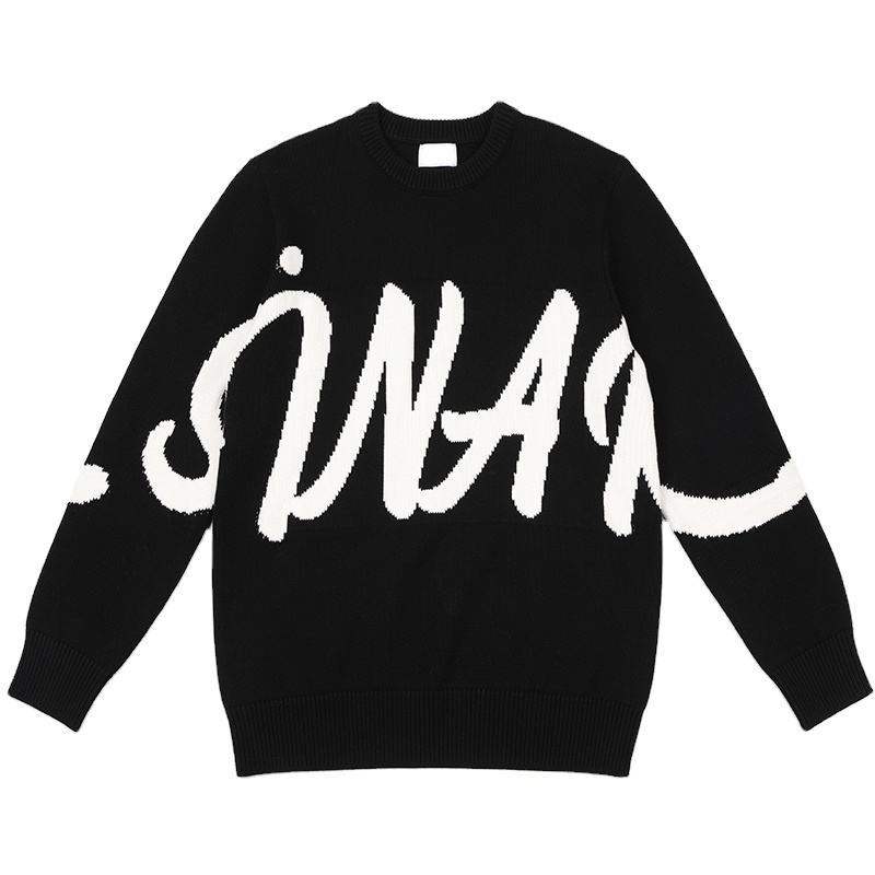 Custom Logo Mens Pullover Jacquard Letter Knitwear Long Sleeve Crew Neck Knit Winter Cotton Knitted Sweater – Sweater and Mens Sweater price