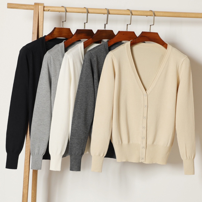 Loose Spring Fall V-Neck Women Knitted Coat Sweater Cardigan – Cotton Cardigan and Solid Cardigans for Women price
