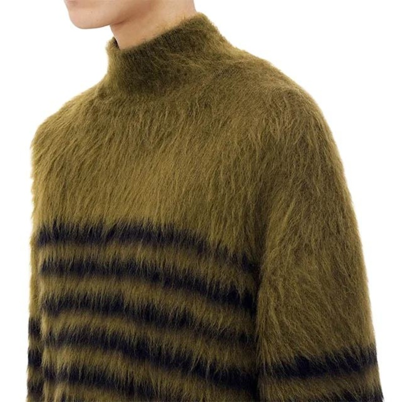 Mens Long Sleeve Half Turtleneck Striped Furry Long Hair Mohair Pullover Sweater – Sweater and Mens Pullover price