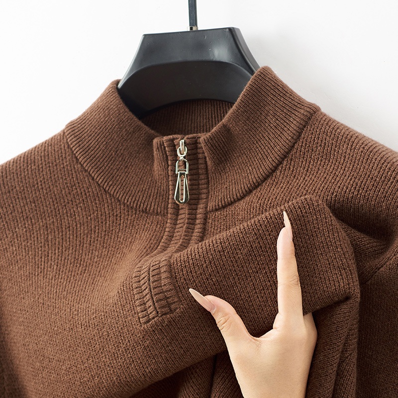 Mens Wool Cashmere Quarter Zip Leather Puller High-Neck Jumper Sweater – Sweater and Wool Sweater price|Shanghai, China