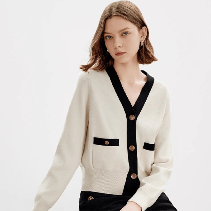 Spring and Autumn New Style Temperament Contrast Color Sweater French White Top Cardigan – French Cardigan and Contrast Color Cardigan price