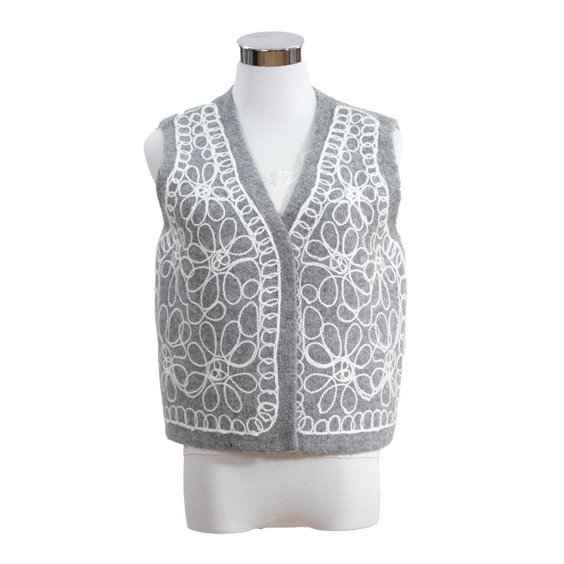 Vintage Slate Grey Chain-Stitch Acrylic Sleeveless Cardigan Autumn Vest – Cardigan Sweater and Womens Sweater price