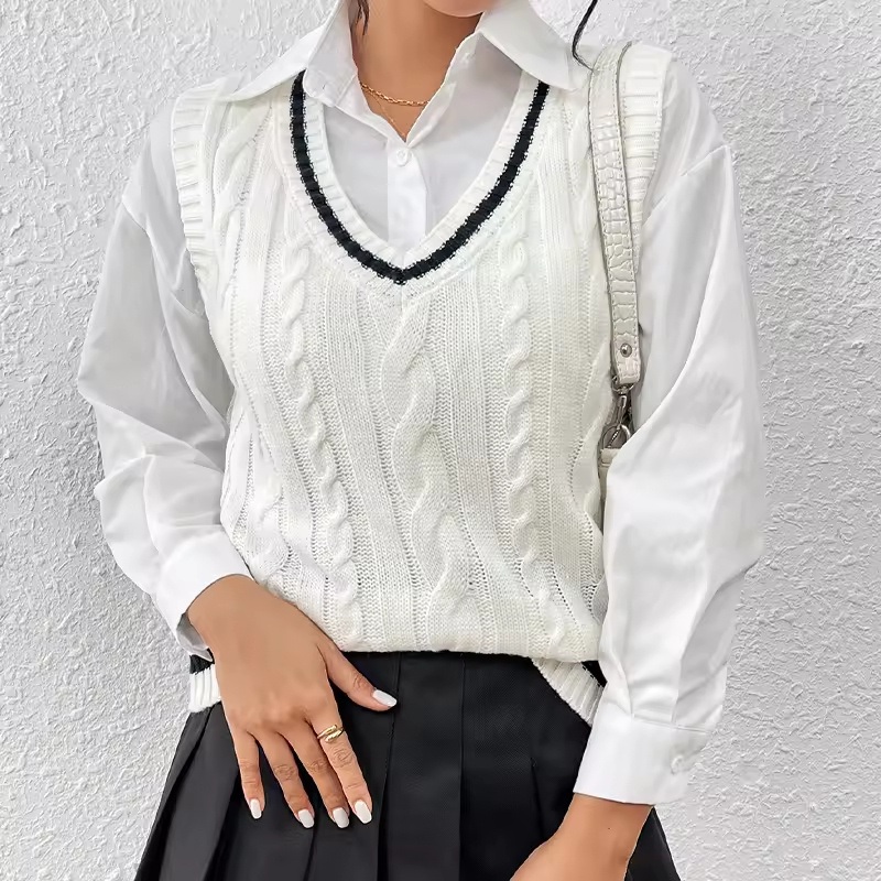 Women Crochet Vest Top V Neck Sweater Vest White Knitted Pullover Sweater – Sweater and Women Sweater price