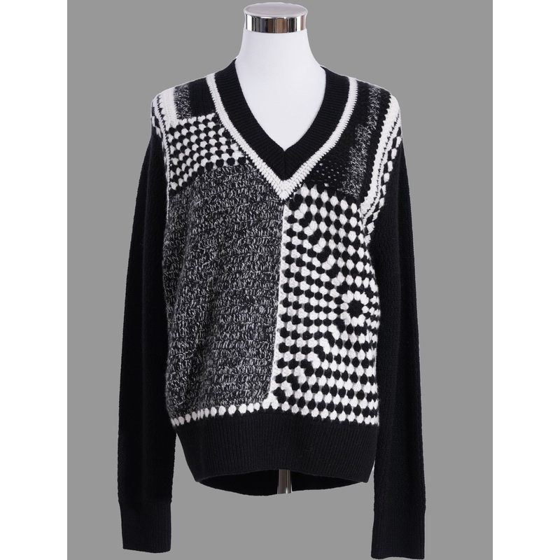 Womens Black Pure Cashmere Winter Sweater 392g Asymmetric Pattern Design Luxury – Pullover Sweater and Womens Sweater price