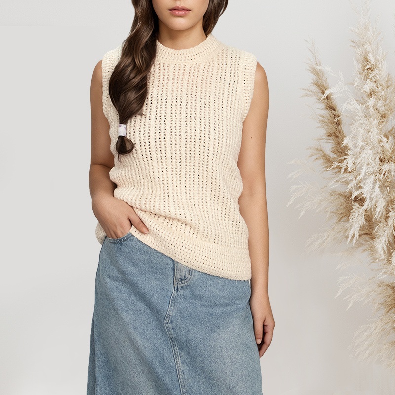 100% Cotton Knit Sleeveless Sweater Knitted Tops Crew Neck Casual Pullover Vest for Women – Knit Sweater and Sweaters Pullover price