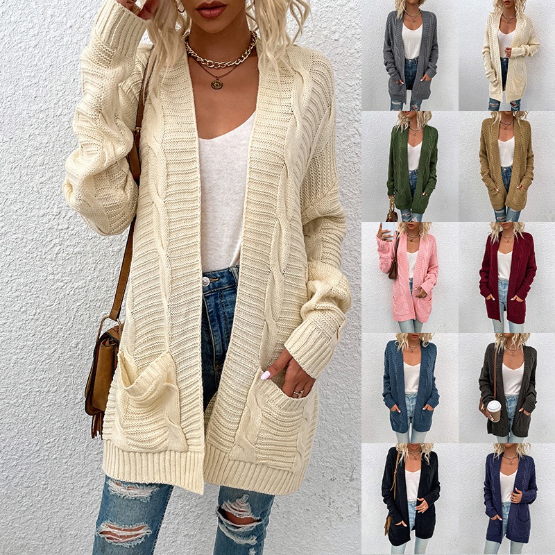 Autumn and Winter New Cardigan Women S MID-Length Twist Rope Sweater – Sweater and Women Sweater price